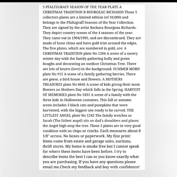 PFALTZGRAFF 5 seasons of the year plates, rare find discontinued - Picture 2 of 11